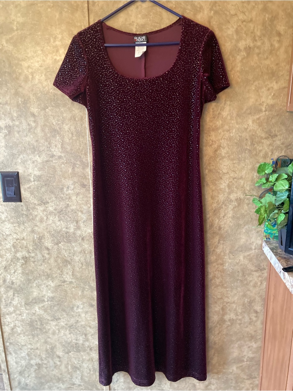 Vtg 90s Y2K Helene Blake Black Cherry Maxi Dress Textured Whimsigoth Burgundy M